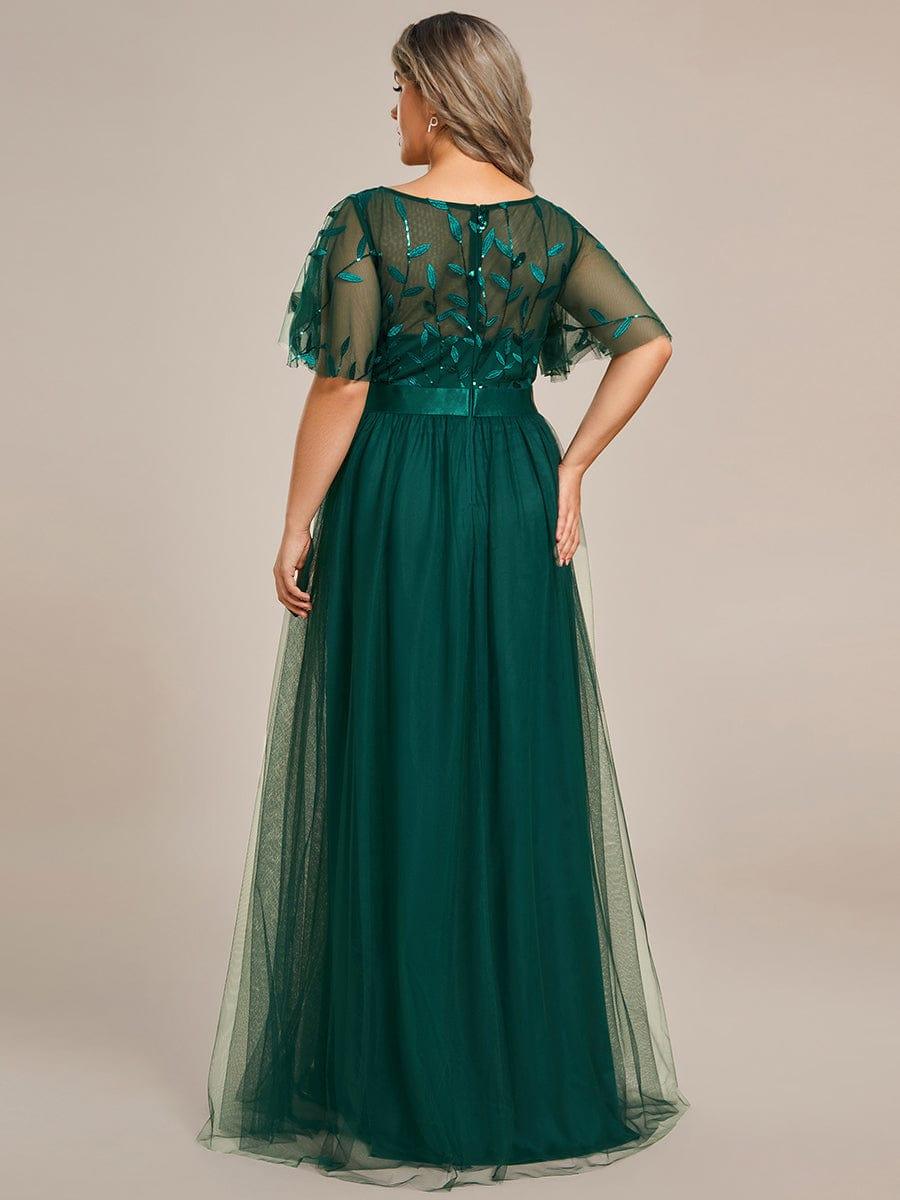 Romantic Plus Size Sequin A-Line Formal Evening Dresses with Sash