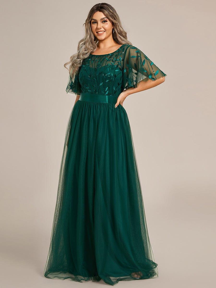 Romantic Plus Size Sequin A-Line Formal Evening Dresses with Sash