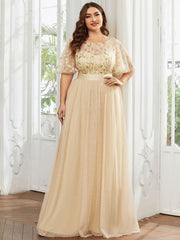 Romantic Plus Size Sequin A-Line Formal Evening Dresses with Sash