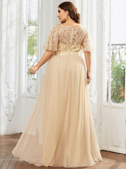 Romantic Plus Size Sequin A-Line Formal Evening Dresses with Sash