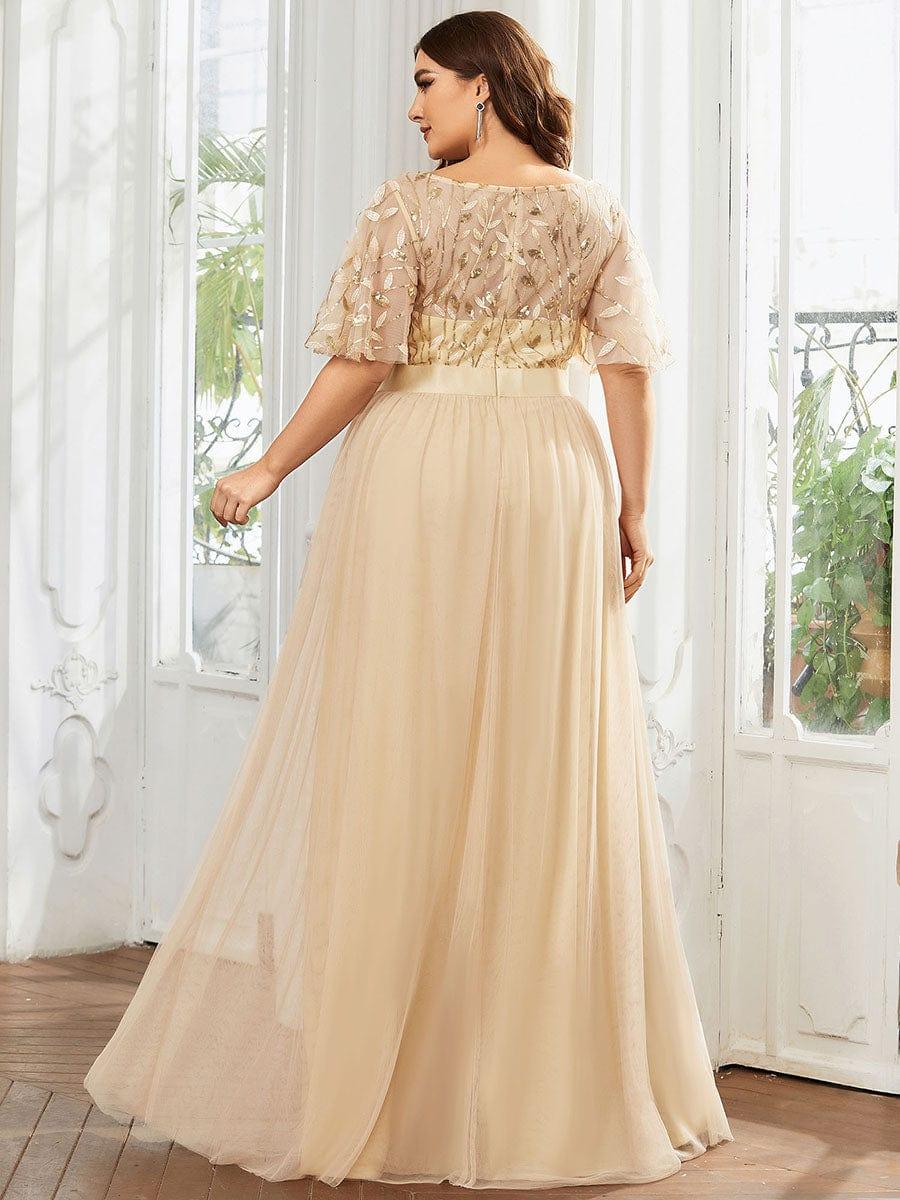 Romantic Plus Size Sequin A-Line Formal Evening Dresses with Sash