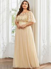 Romantic Plus Size Sequin A-Line Formal Evening Dresses with Sash