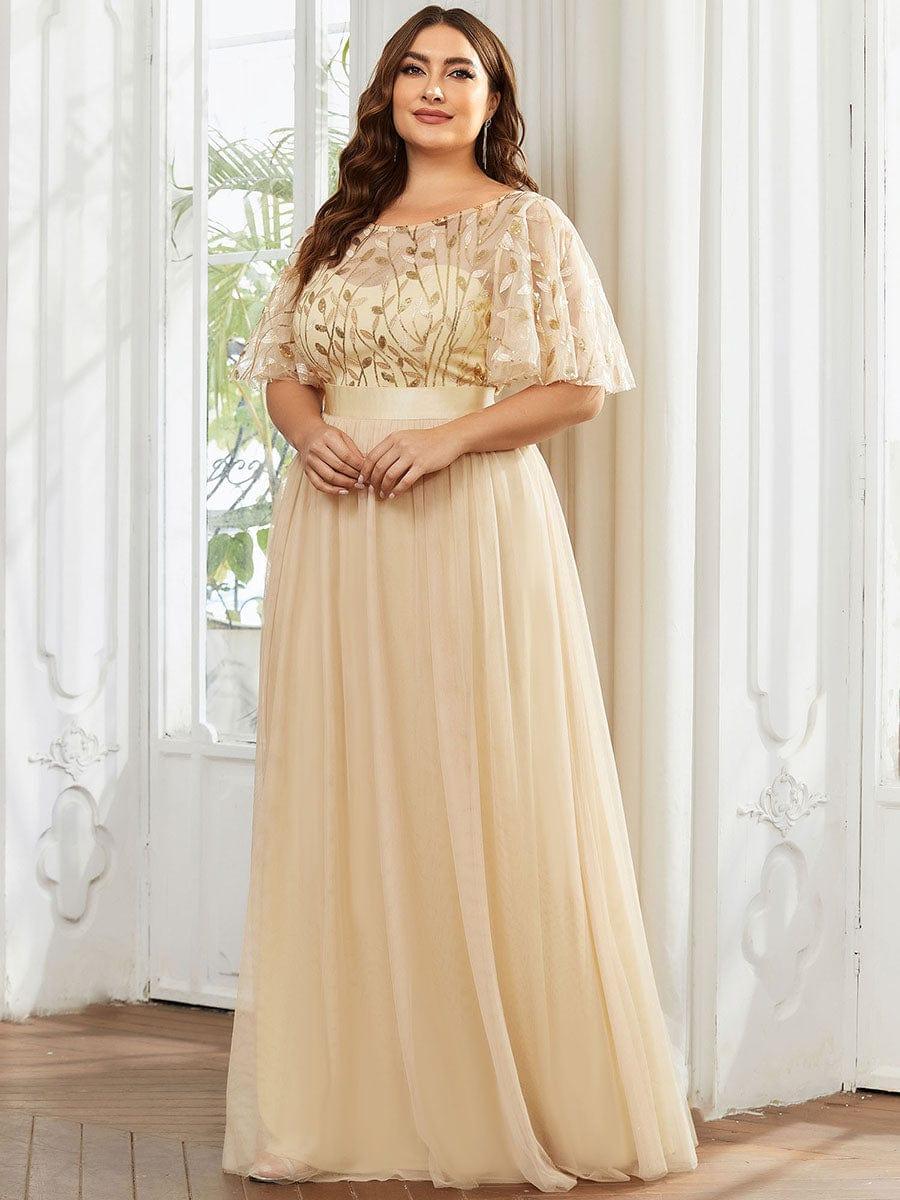 Romantic Plus Size Sequin A-Line Formal Evening Dresses with Sash