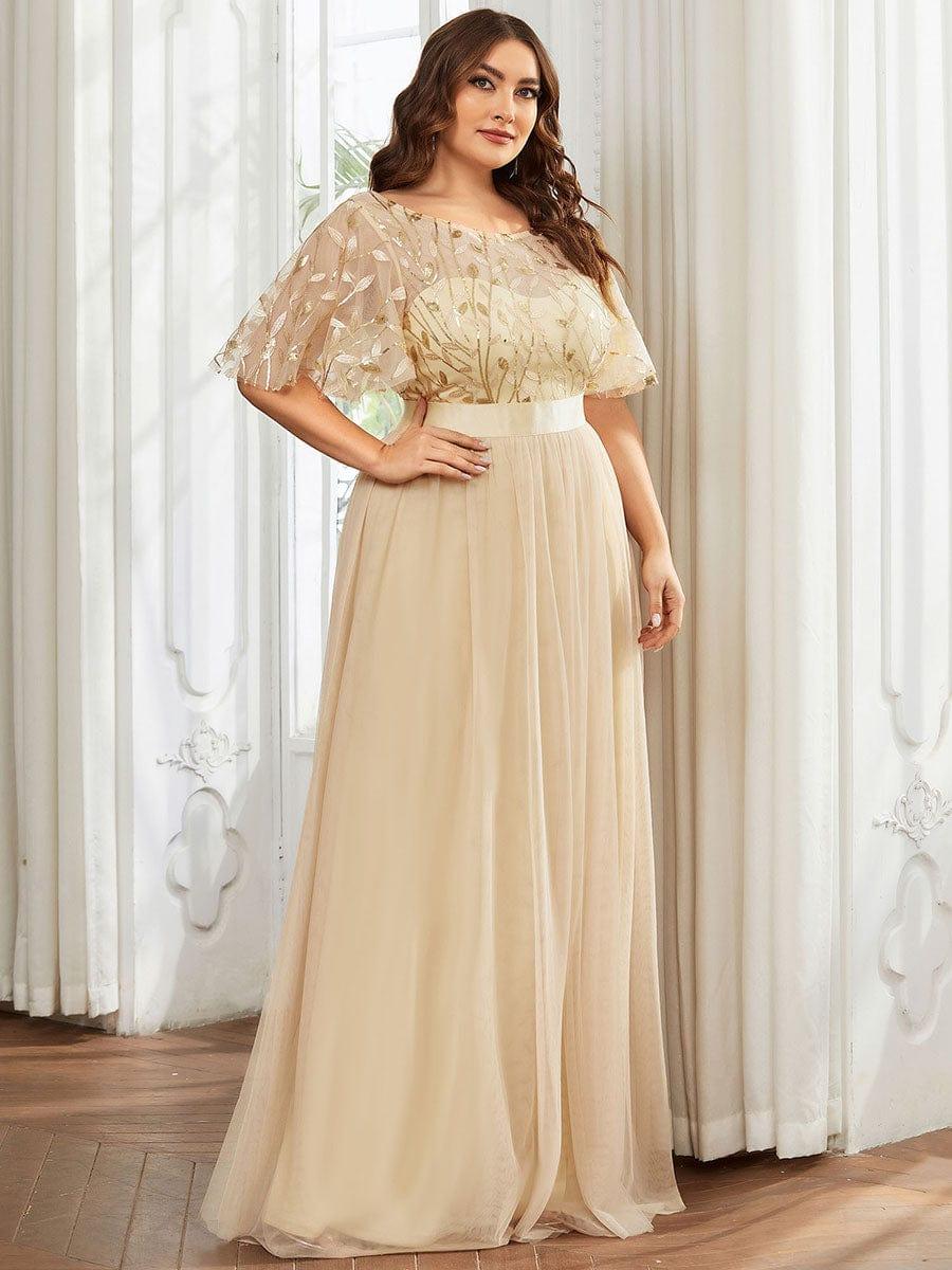 Romantic Plus Size Sequin A-Line Formal Evening Dresses with Sash