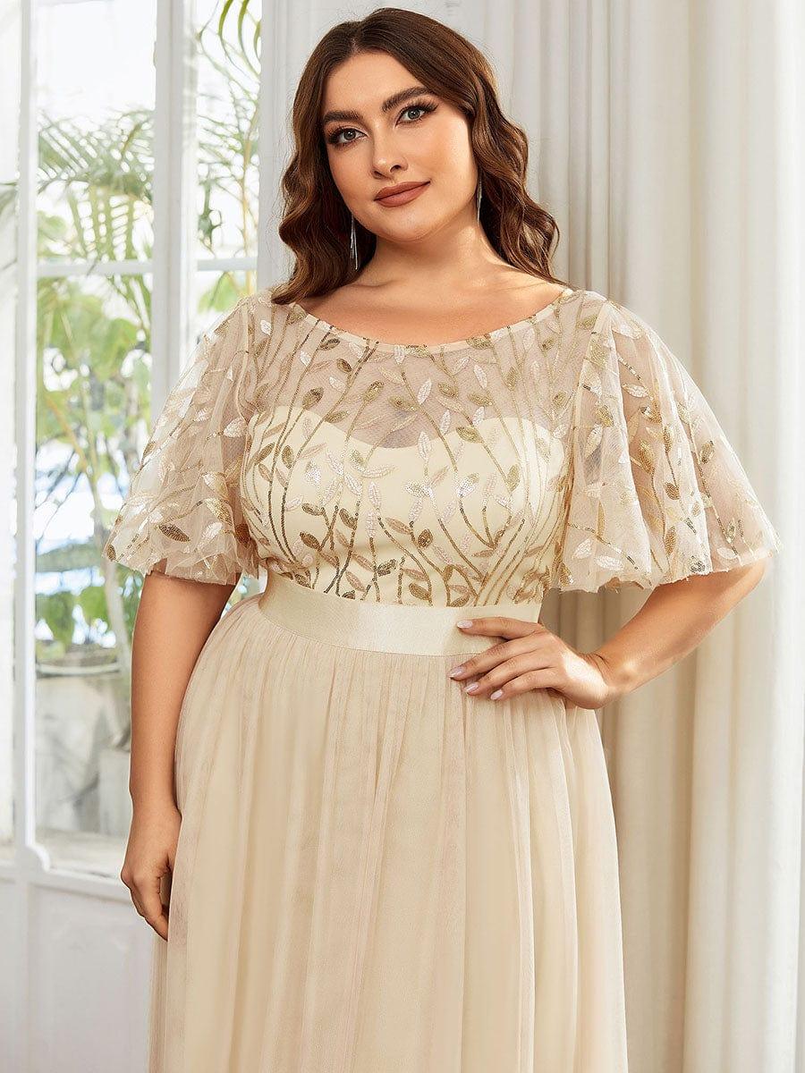 Romantic Plus Size Sequin A-Line Formal Evening Dresses with Sash