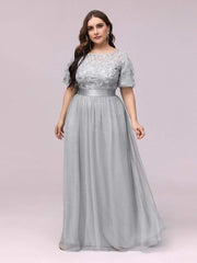 Romantic Plus Size Sequin A-Line Formal Evening Dresses with Sash