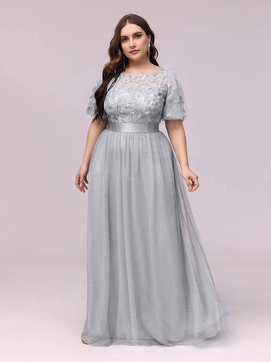 Romantic Plus Size Sequin A-Line Formal Evening Dresses with Sash