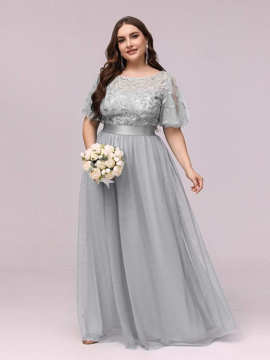 Romantic Plus Size Sequin A-Line Formal Evening Dresses with Sash