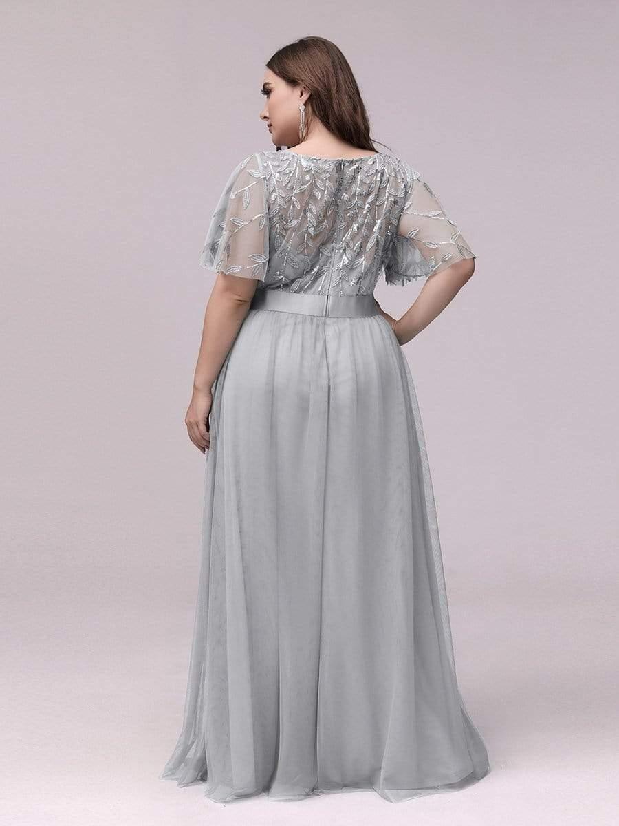 Romantic Plus Size Sequin A-Line Formal Evening Dresses with Sash