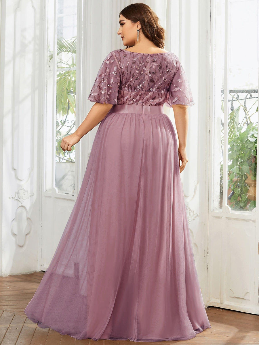 Romantic Plus Size Sequin A-Line Formal Evening Dresses with Sash