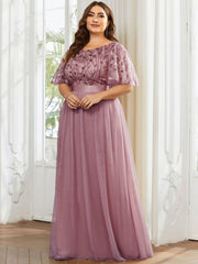 Romantic Plus Size Sequin A-Line Formal Evening Dresses with Sash