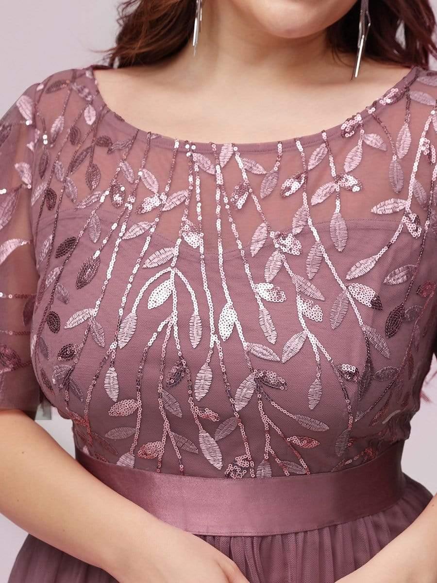 Romantic Plus Size Sequin A-Line Formal Evening Dresses with Sash