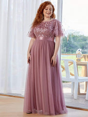 Romantic Plus Size Sequin A-Line Formal Evening Dresses with Sash