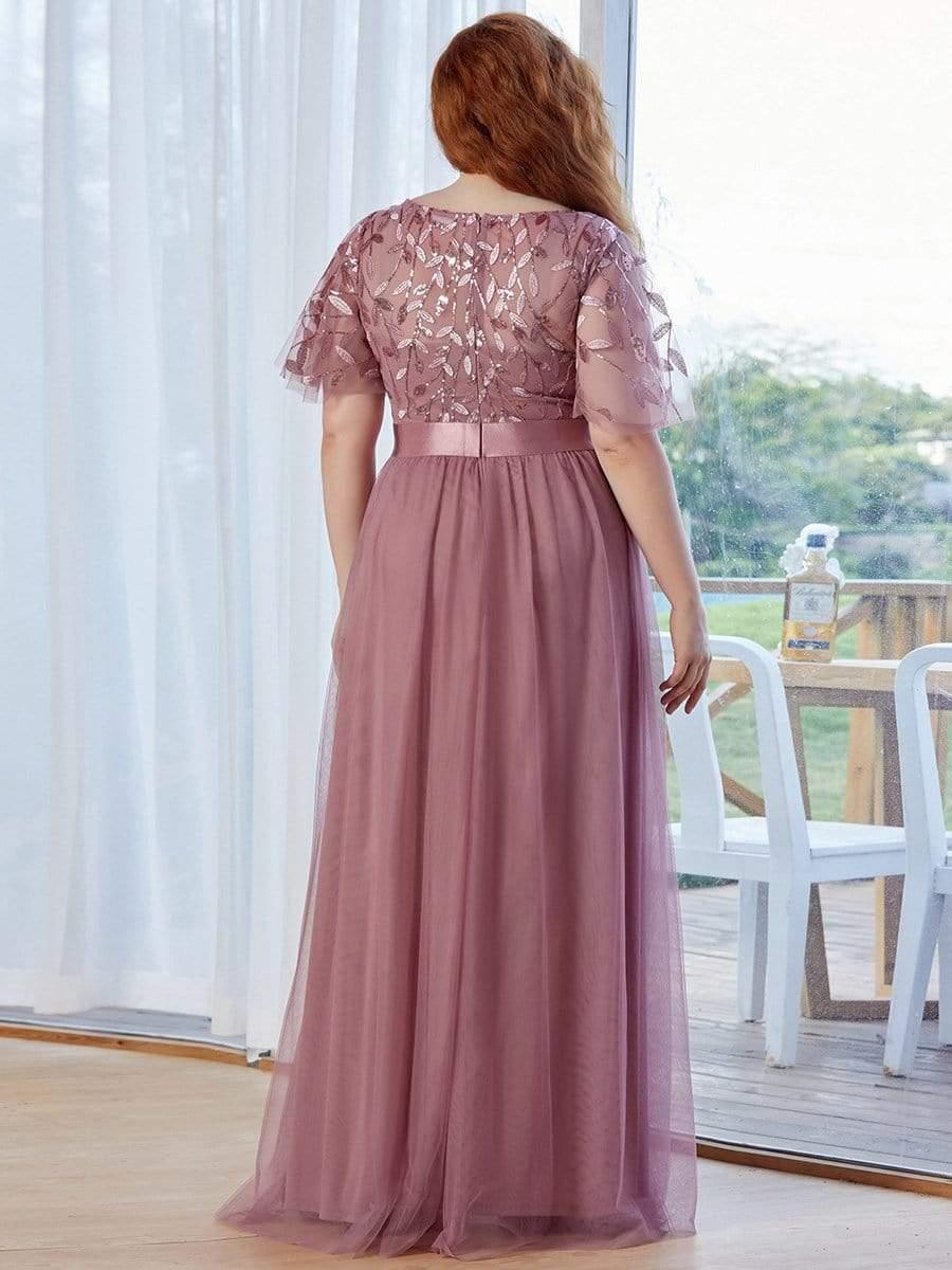 Romantic Plus Size Sequin A-Line Formal Evening Dresses with Sash