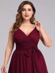 Graceful Plus Size V-Neck A-Line Tulle Bridesmaid Dress