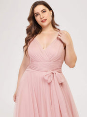 Graceful Plus Size V-Neck A-Line Tulle Bridesmaid Dress