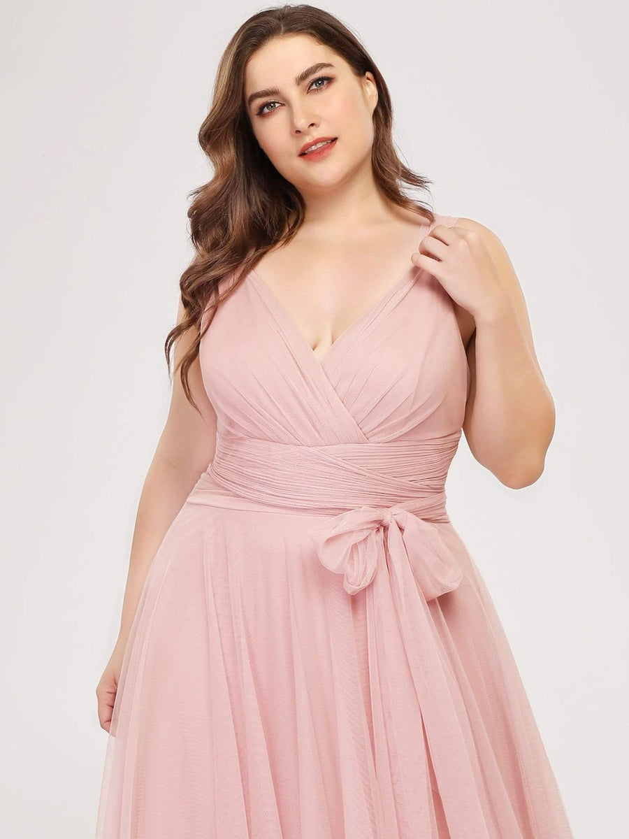 Graceful Plus Size V-Neck A-Line Tulle Bridesmaid Dress
