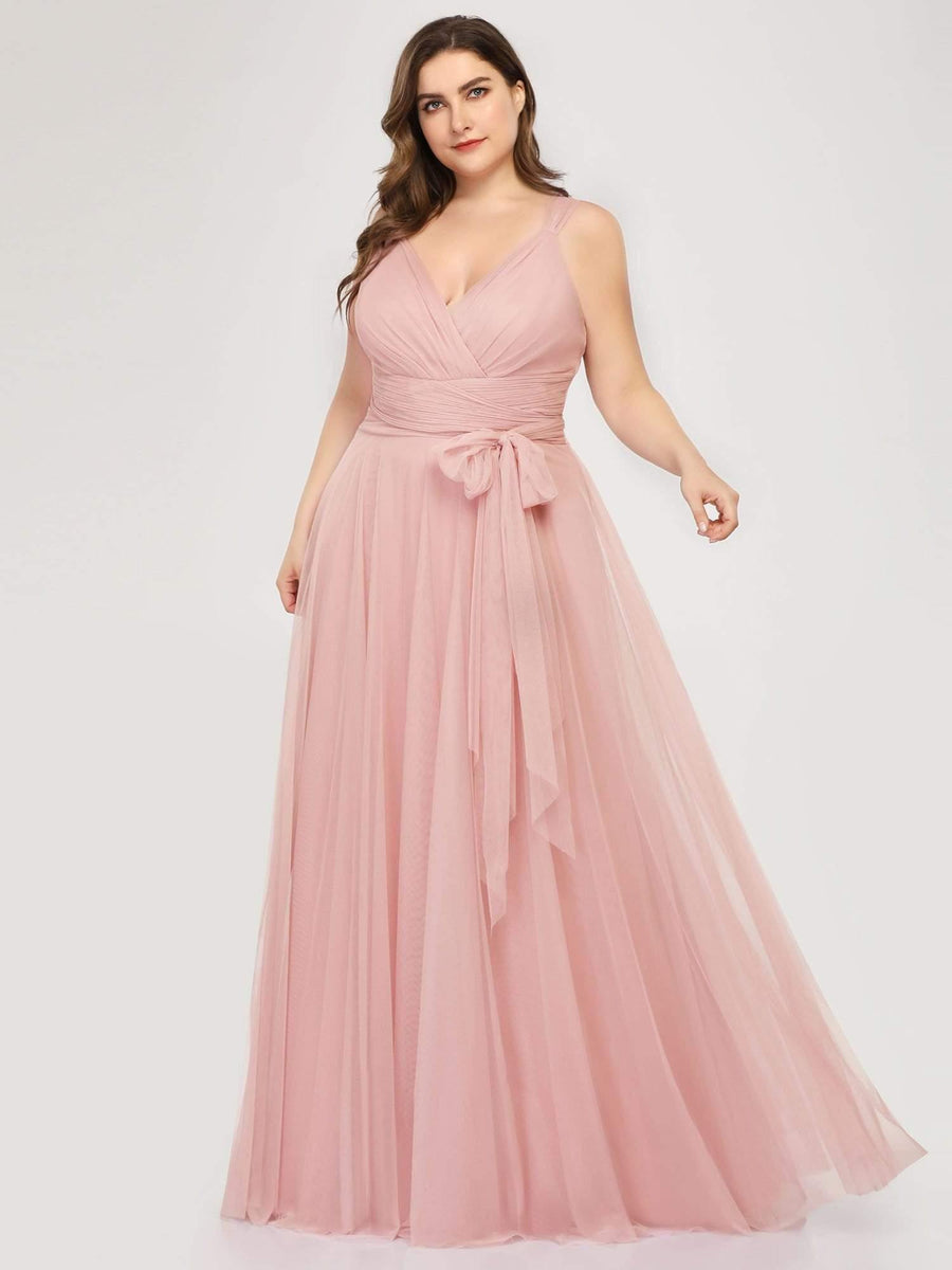 Graceful Plus Size V-Neck A-Line Tulle Bridesmaid Dress