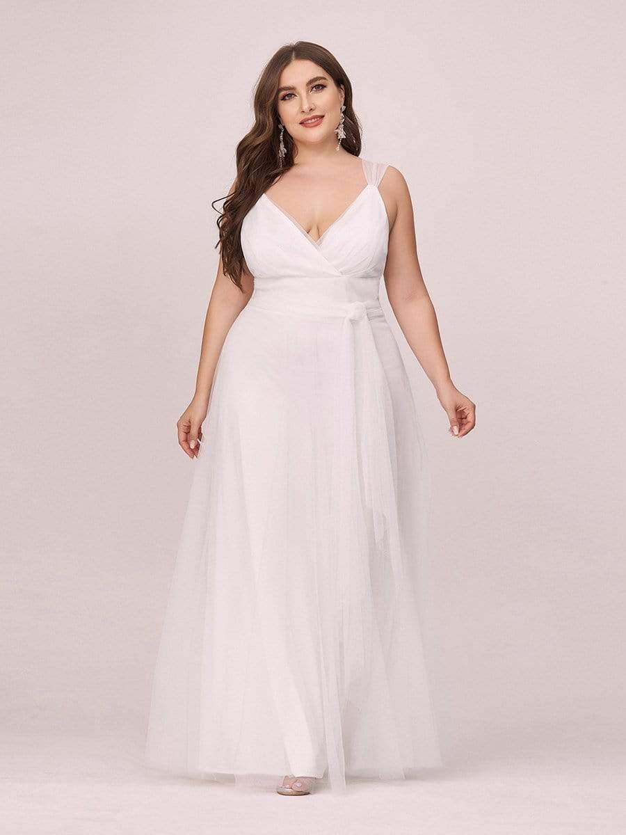 Graceful Plus Size V-Neck A-Line Tulle Bridesmaid Dress