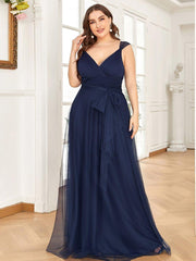 Graceful Plus Size V-Neck A-Line Tulle Bridesmaid Dress