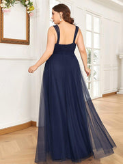 Graceful Plus Size V-Neck A-Line Tulle Bridesmaid Dress