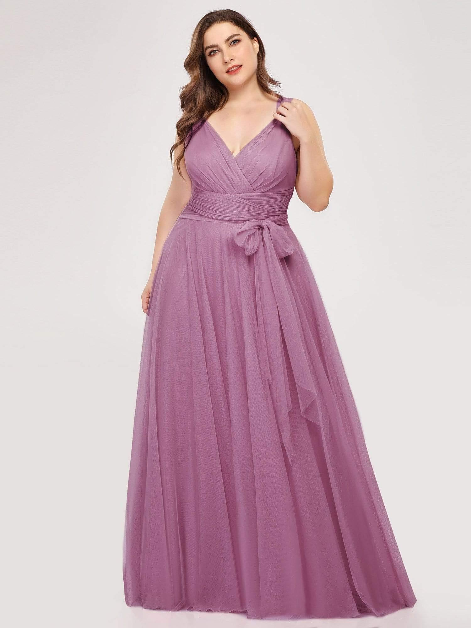 Graceful Plus Size V-Neck A-Line Tulle Bridesmaid Dress
