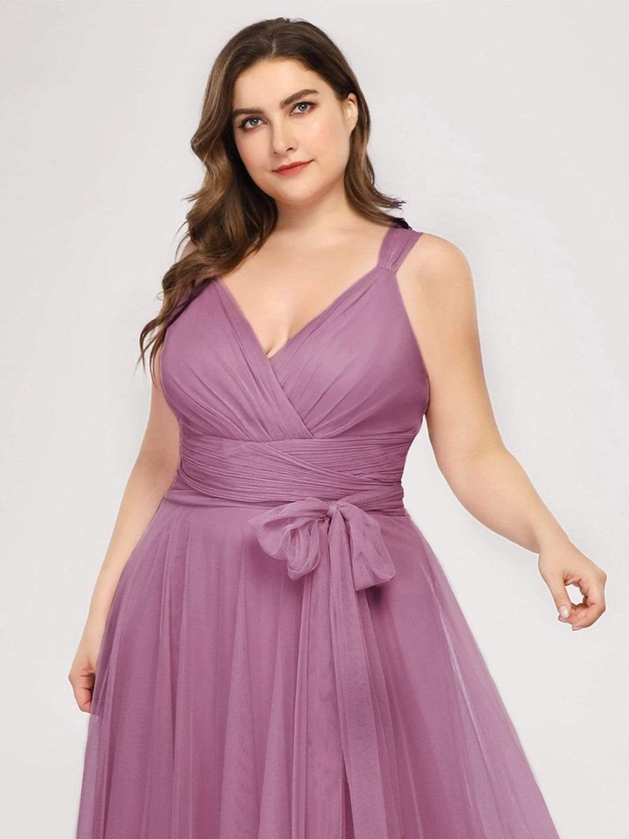 Graceful Plus Size V-Neck A-Line Tulle Bridesmaid Dress