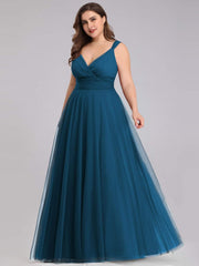Graceful Plus Size V-Neck A-Line Tulle Bridesmaid Dress