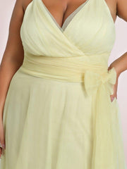 Graceful Plus Size V-Neck A-Line Tulle Bridesmaid Dress