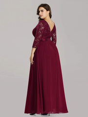 Stylish Plus Size Lace A-Line Chiffon Evening Dress with Half Sleeves