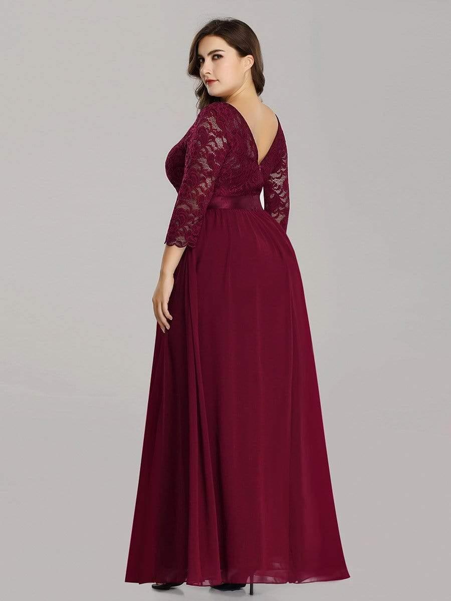 Stylish Plus Size Lace A-Line Chiffon Evening Dress with Half Sleeves