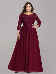 Stylish Plus Size Lace A-Line Chiffon Evening Dress with Half Sleeves