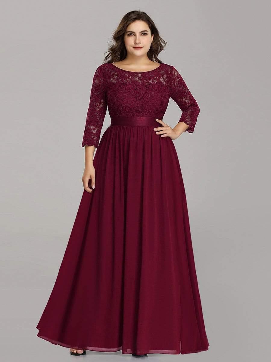 Stylish Plus Size Lace A-Line Chiffon Evening Dress with Half Sleeves