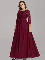 Stylish Plus Size Lace A-Line Chiffon Evening Dress with Half Sleeves