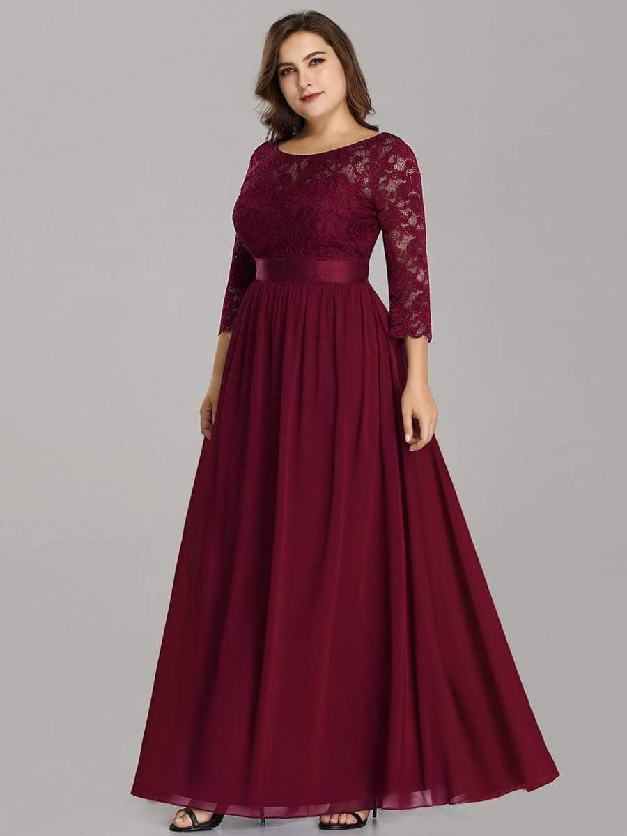 Stylish Plus Size Lace A-Line Chiffon Evening Dress with Half Sleeves