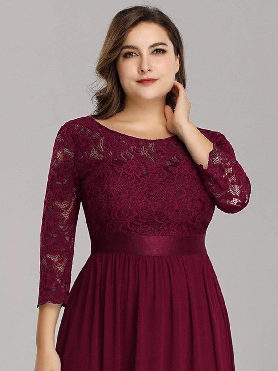Stylish Plus Size Lace A-Line Chiffon Evening Dress with Half Sleeves