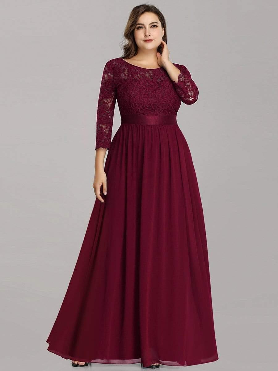 Stylish Plus Size Lace A-Line Chiffon Evening Dress with Half Sleeves