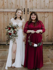 Stylish Plus Size Lace A-Line Chiffon Evening Dress with Half Sleeves