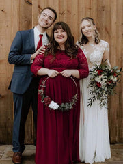Stylish Plus Size Lace A-Line Chiffon Evening Dress with Half Sleeves