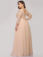 Stylish Plus Size Lace A-Line Chiffon Evening Dress with Half Sleeves