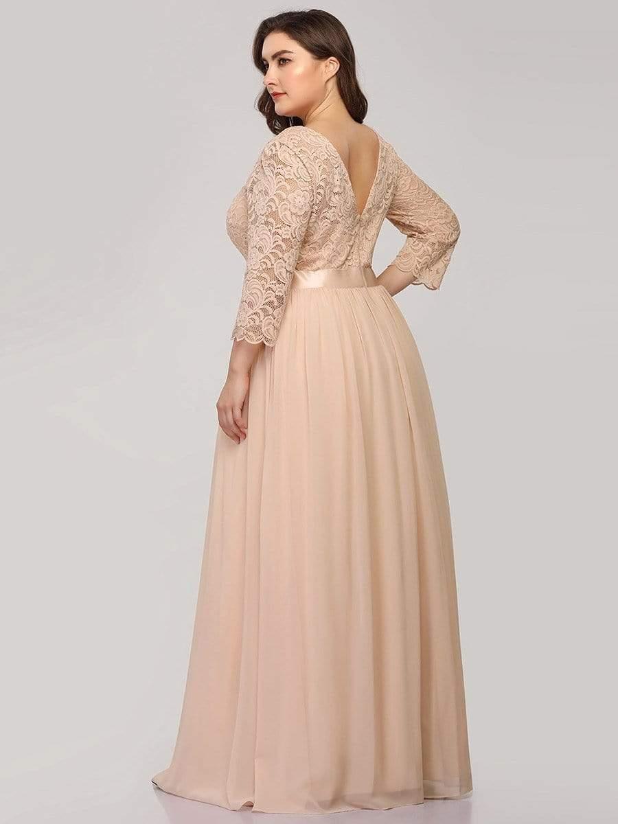 Stylish Plus Size Lace A-Line Chiffon Evening Dress with Half Sleeves