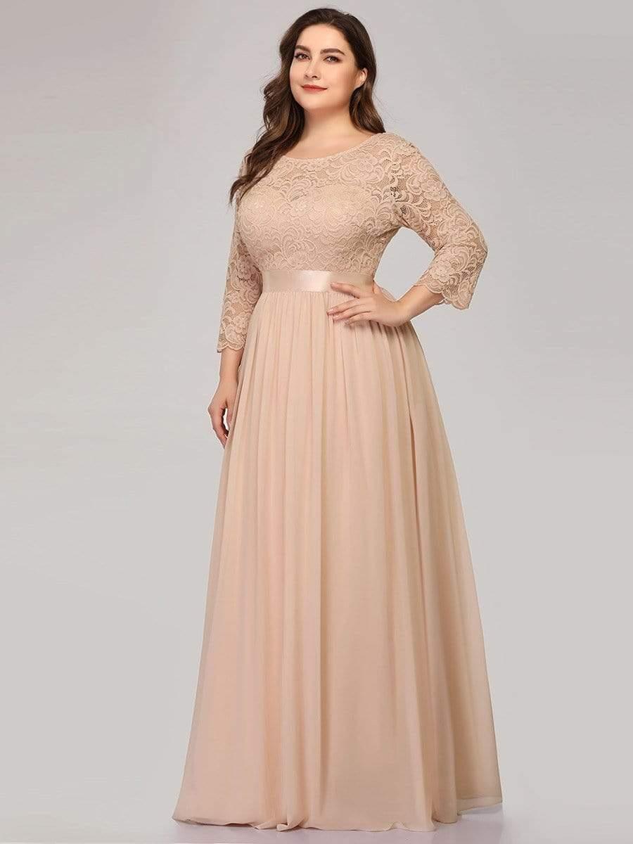 Stylish Plus Size Lace A-Line Chiffon Evening Dress with Half Sleeves