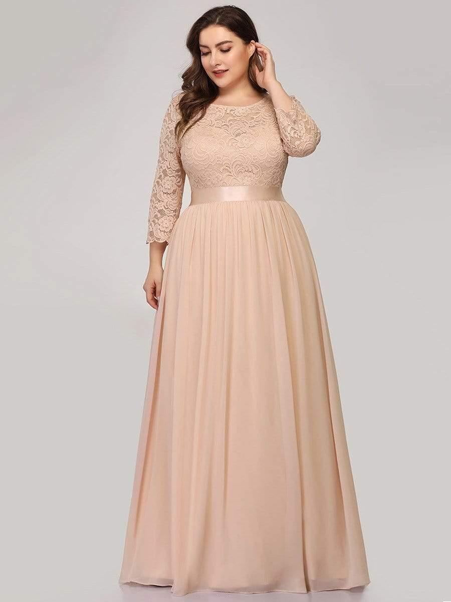 Stylish Plus Size Lace A-Line Chiffon Evening Dress with Half Sleeves