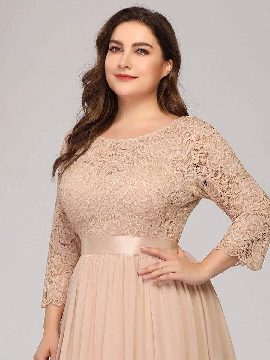 Stylish Plus Size Lace A-Line Chiffon Evening Dress with Half Sleeves