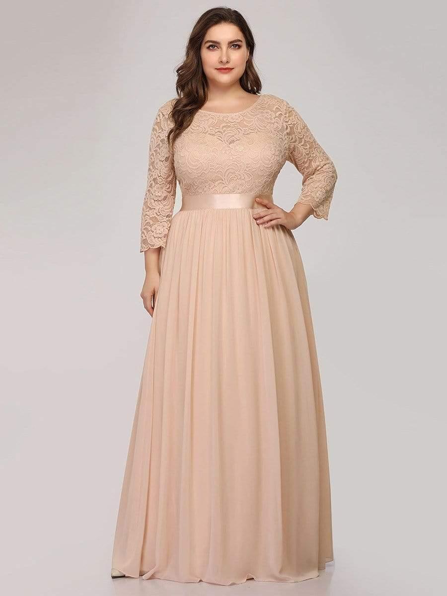 Stylish Plus Size Lace A-Line Chiffon Evening Dress with Half Sleeves