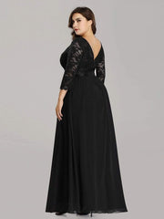 Stylish Plus Size Lace A-Line Chiffon Evening Dress with Half Sleeves