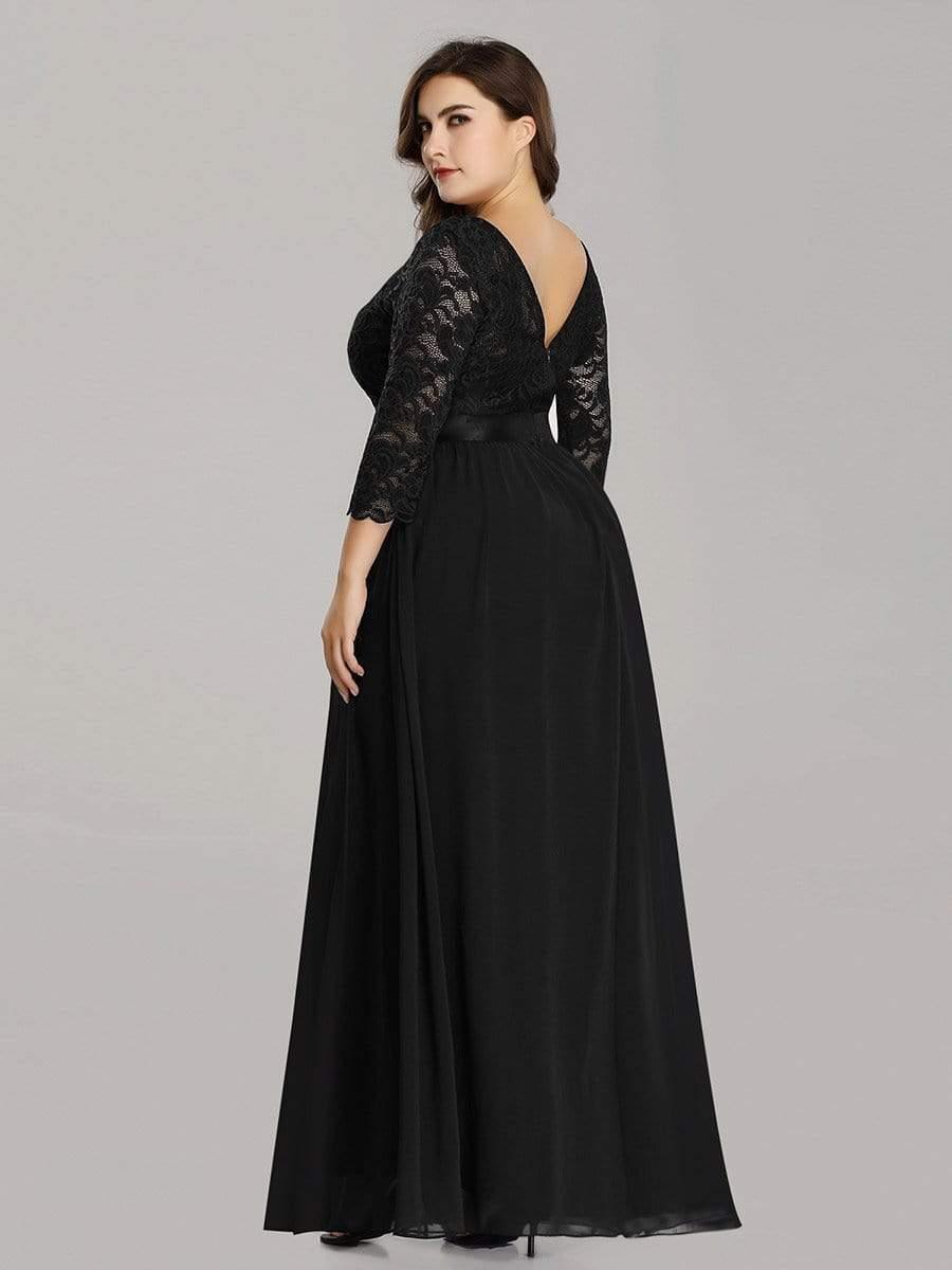 Stylish Plus Size Lace A-Line Chiffon Evening Dress with Half Sleeves