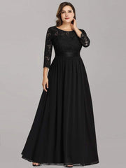 Stylish Plus Size Lace A-Line Chiffon Evening Dress with Half Sleeves