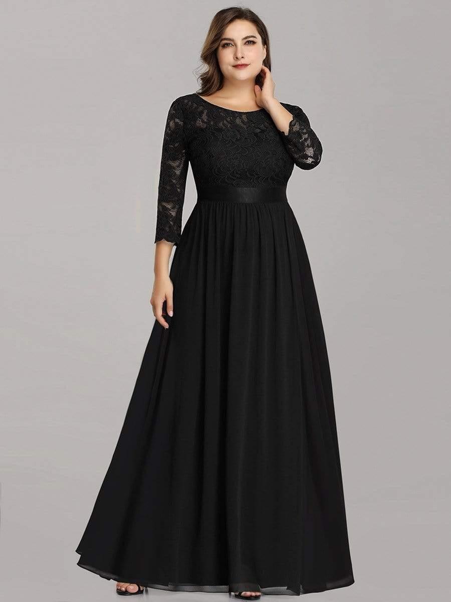 Stylish Plus Size Lace A-Line Chiffon Evening Dress with Half Sleeves