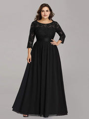 Stylish Plus Size Lace A-Line Chiffon Evening Dress with Half Sleeves